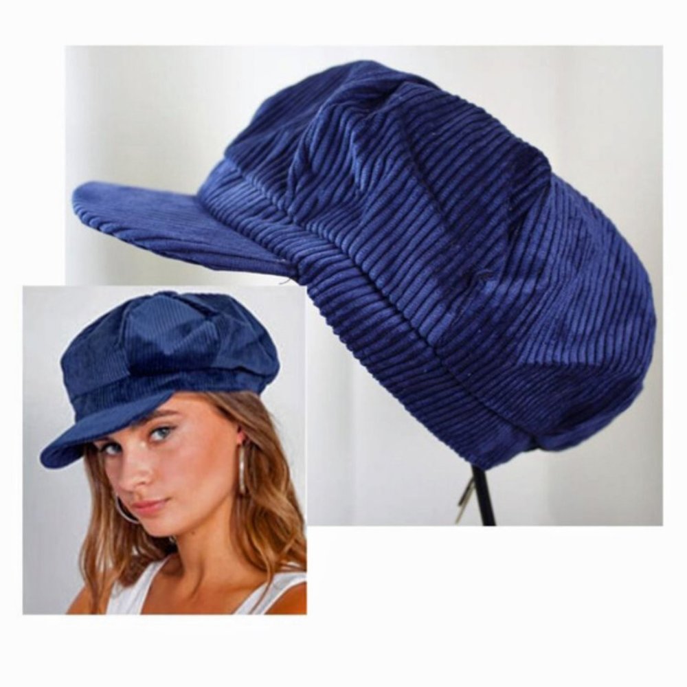 royal blue corduroy boho cabby hat